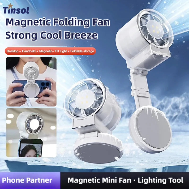TINSOL Multifunctional Magnetic Clip-on Fill Light Mini Fan, Portable Outdoor Mini Fan, Live Streaming Selfie Handheld Small Fan