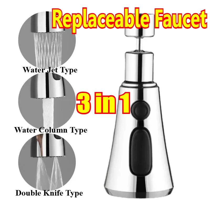 Universal 360° Rotation Kitchen Faucet Extender 3 In1 ABS Durable Water Saving Shower Spray Head Bathroom Basin Tap Replacement (Copie)