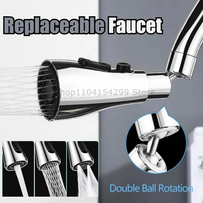 Universal 360° Rotation Kitchen Faucet Extender 3 In1 ABS Durable Water Saving Shower Spray Head Bathroom Basin Tap Replacement (Copie)