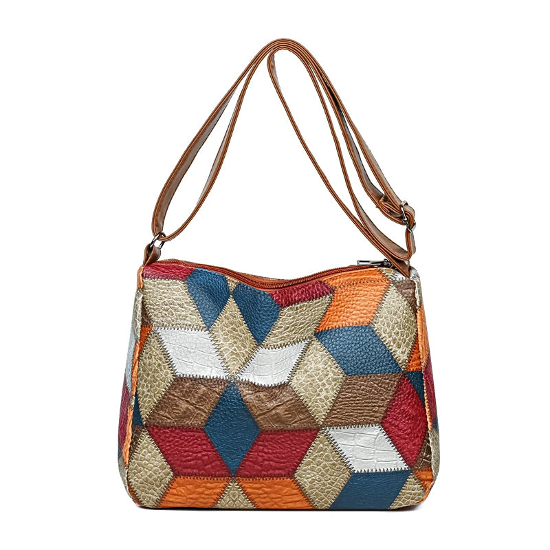 Women's  Crossbody Shoulder Bag, Lightweight Geometric Pattern, Multi-Layer Design, Secure Zipper Closure, Colorful Accessories (Copie)