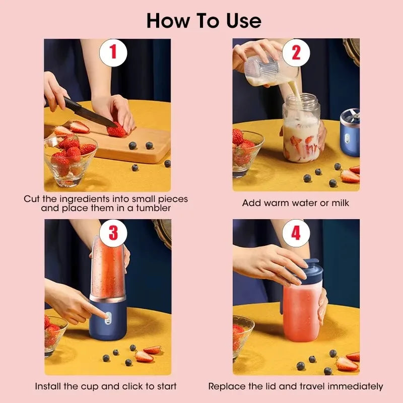 Portable Fruit Juice Blenders Summer Personal Electric Mini Bottle Home USB 6 Blades Juicer Cup Machine For Kitchen (Copie)