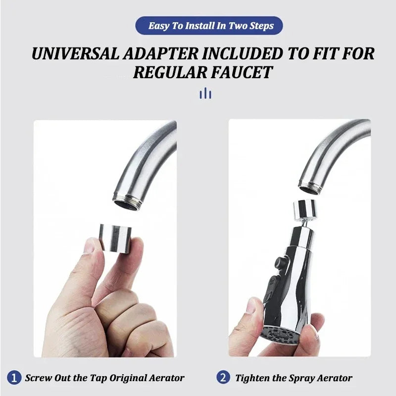 Universal 360° Rotation Kitchen Faucet Extender 3 In1 ABS Durable Water Saving Shower Spray Head Bathroom Basin Tap Replacement (Copie)