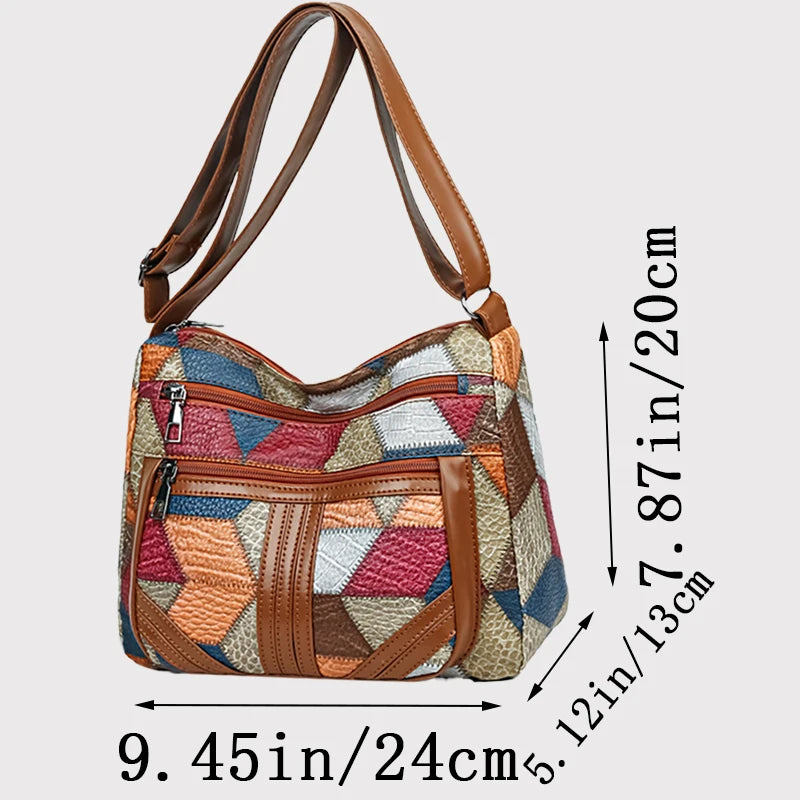 Women's  Crossbody Shoulder Bag, Lightweight Geometric Pattern, Multi-Layer Design, Secure Zipper Closure, Colorful Accessories (Copie)